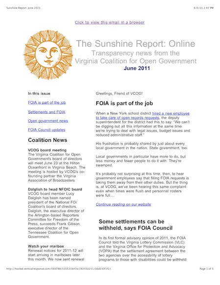 June 2011 Sunshine Report cover