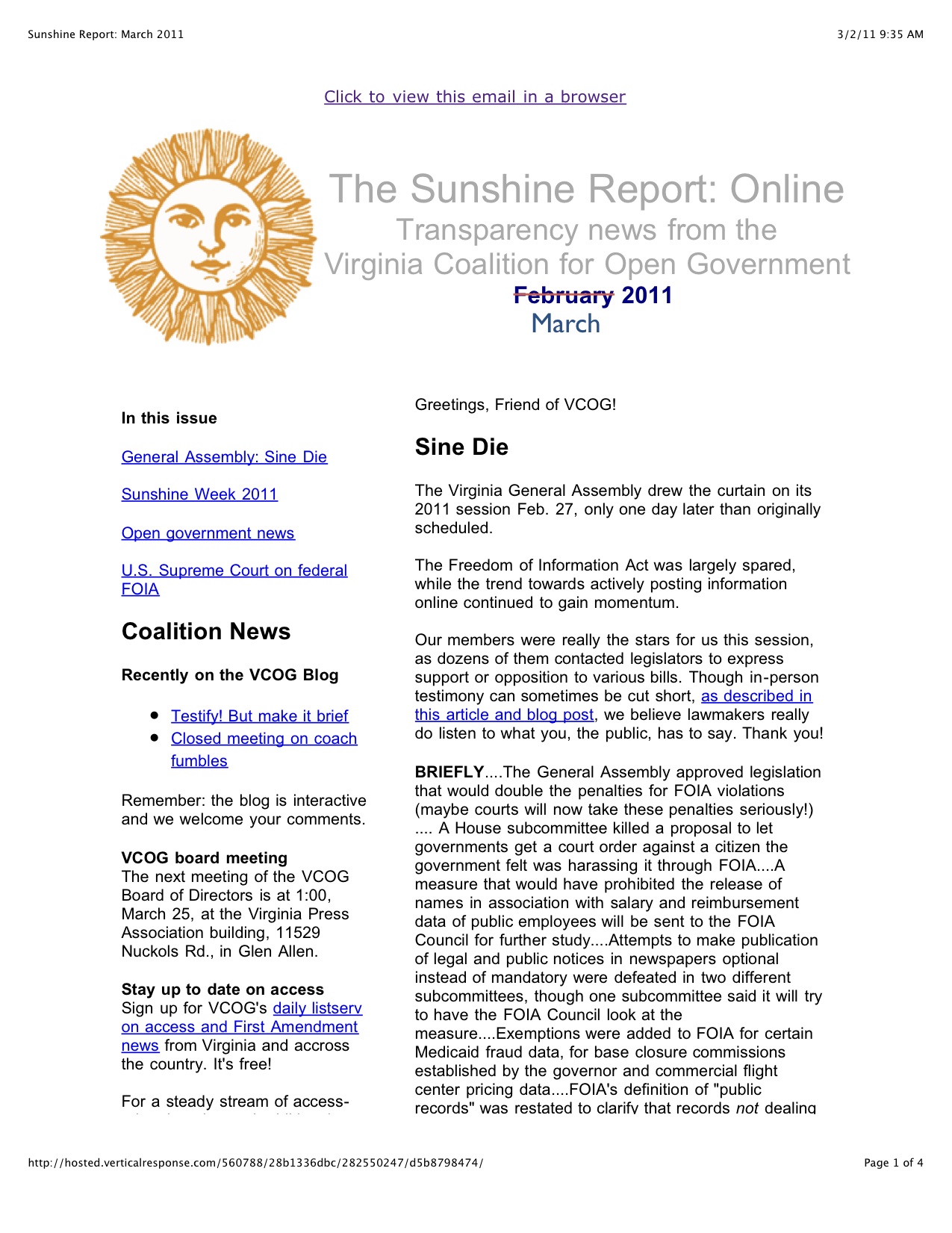 Sunshine Report Online March 11